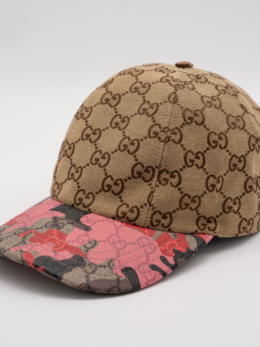 Gucci Men's Baseball Cap Hat GG Canvas Brown Monogram Marbled Pink Red Camo XXL
